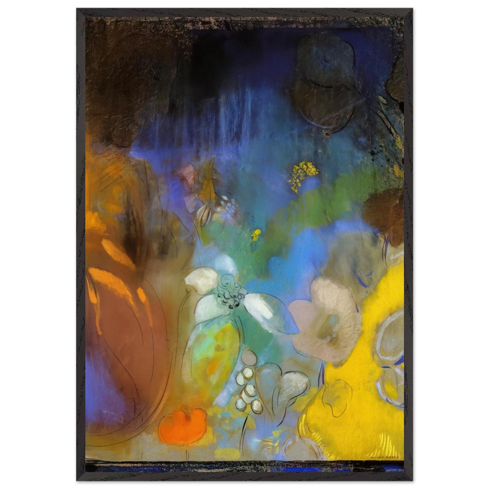 WOMAN IN PROFILE WITH FLOWERS - Odilon Redon 70x100 cm / 28x40 inches Framed Art Print – Black Wooden Frame
