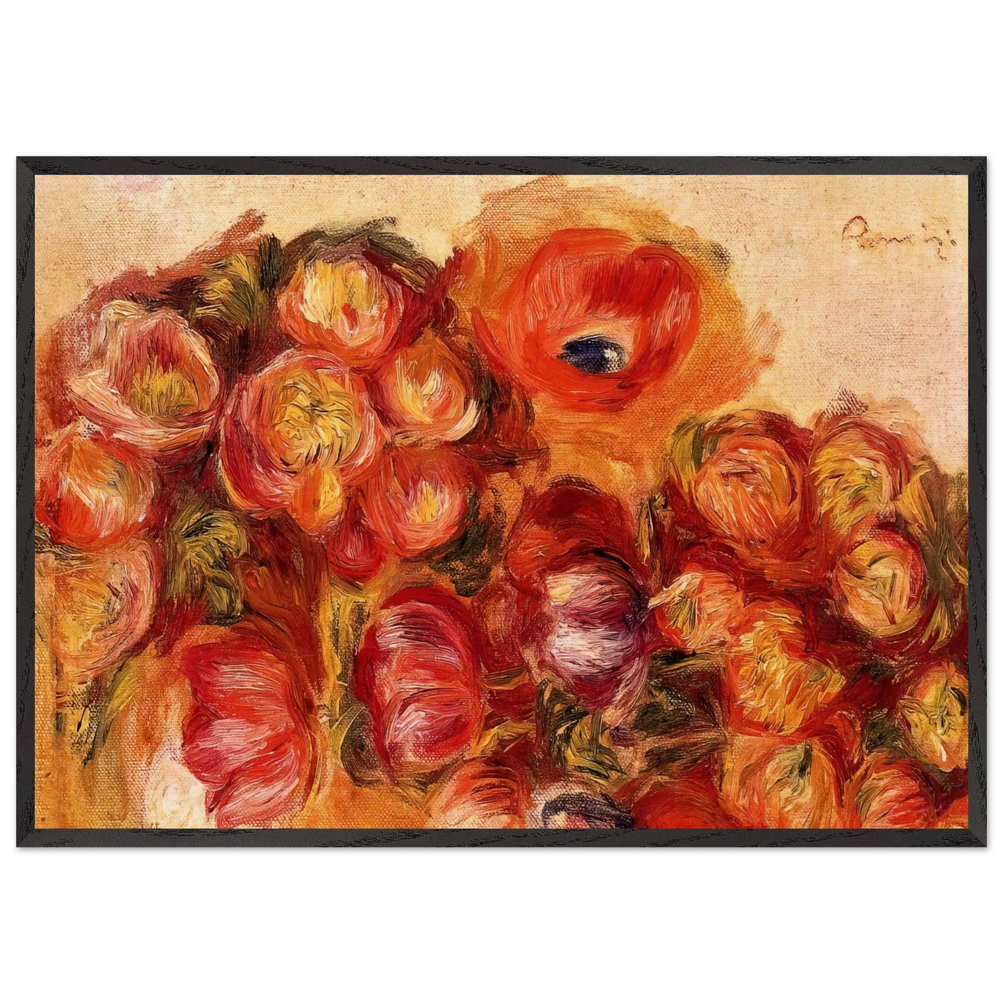 Study of Flowers Anemones and Tulips - Pierre-Auguste Renoir 70x100 cm / 28x40 inches Framed Art Print – Black Wooden Frame