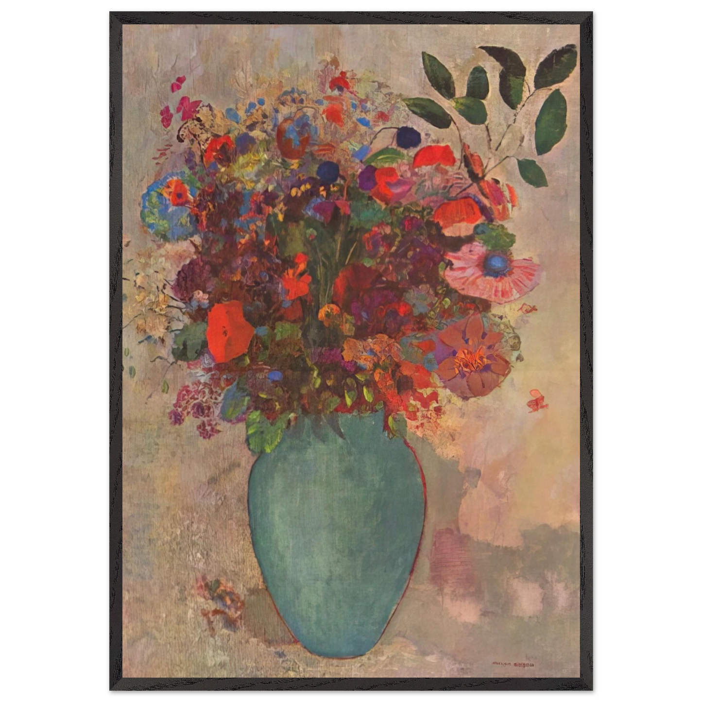 THE TURQUOISE VASE - Odilon Redon 70x100 cm / 28x40 inches Framed Art Print – Black Wooden Frame