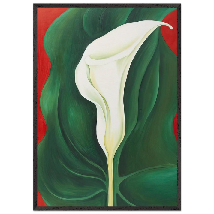 Single Calla Lily Red - Georgia OKeeffe 70x100 cm / 28x40 inches Framed Art Print – Black Wooden Frame