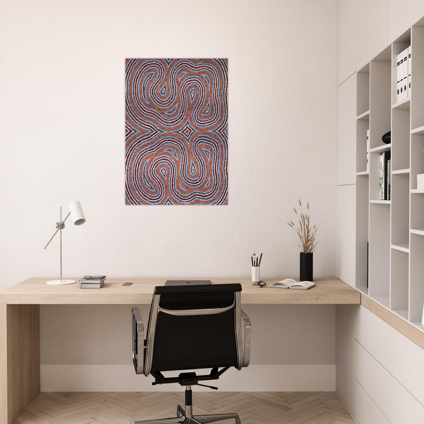 Untitled Narripi Worm Dreaming - 1996 - Clifford Possum Tjapaltjarri Brushed Aluminum Print - 70x100 cm / 28x40 inches | Clifford Possum Tjapaltjarri Aluminum Print | Clifford Possum Tjapaltjarri Prints