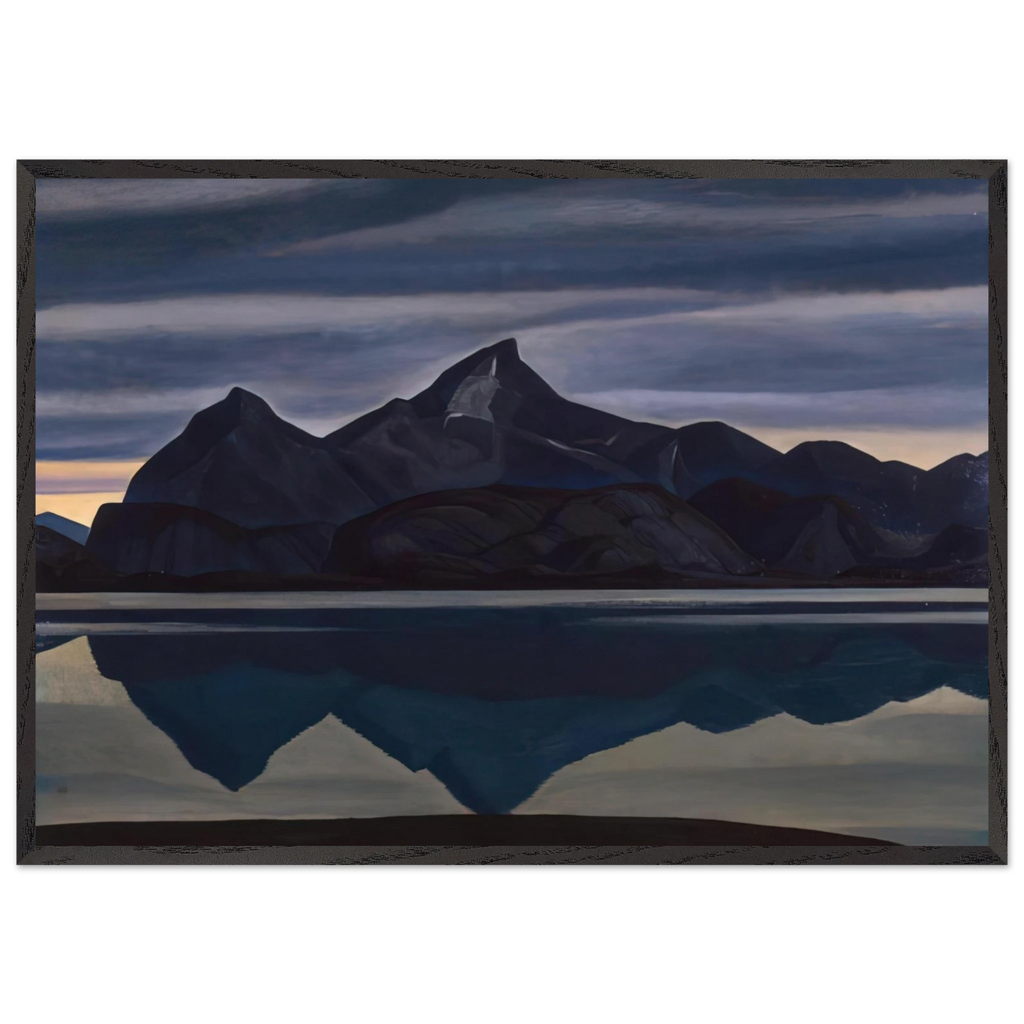Mirrored Mountain South Greenland - Rockwell Kent 70x100 cm / 28x40 inches Framed Art Print – Black Wooden Frame