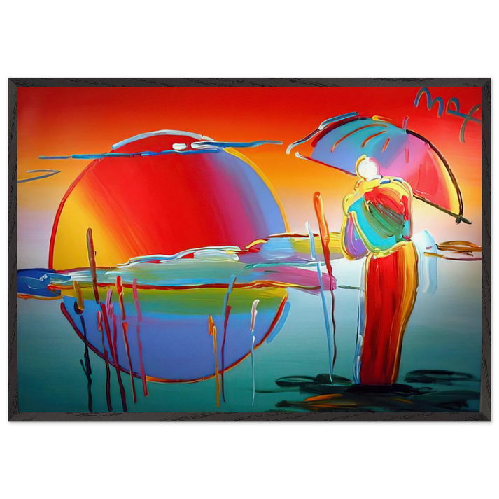 BUDDHA MOON MONK SUNRISE 1999 - Peter Max 70x100 cm / 28x40 inches Framed Art Print – Black Wooden Frame