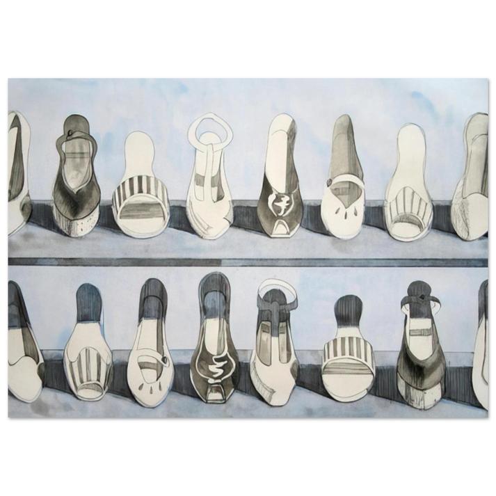 Wayne Thiebaud - Shoe Rows - 1975 Wall Art - 21x29.7 cm / 8x12" - Premium Wooden Framed Poster With Fine Art Paper - Black frame