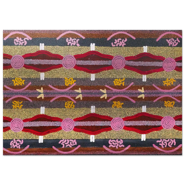 Rock Wallaby Lightning Dreaming, Mount Wedge - 1995 - Clifford Possum Tjapaltjarri Brushed Aluminum Print - 70x100 cm / 28x40 inches | Clifford Possum Tjapaltjarri Aluminum Print | Clifford Possum Tjapaltjarri Prints