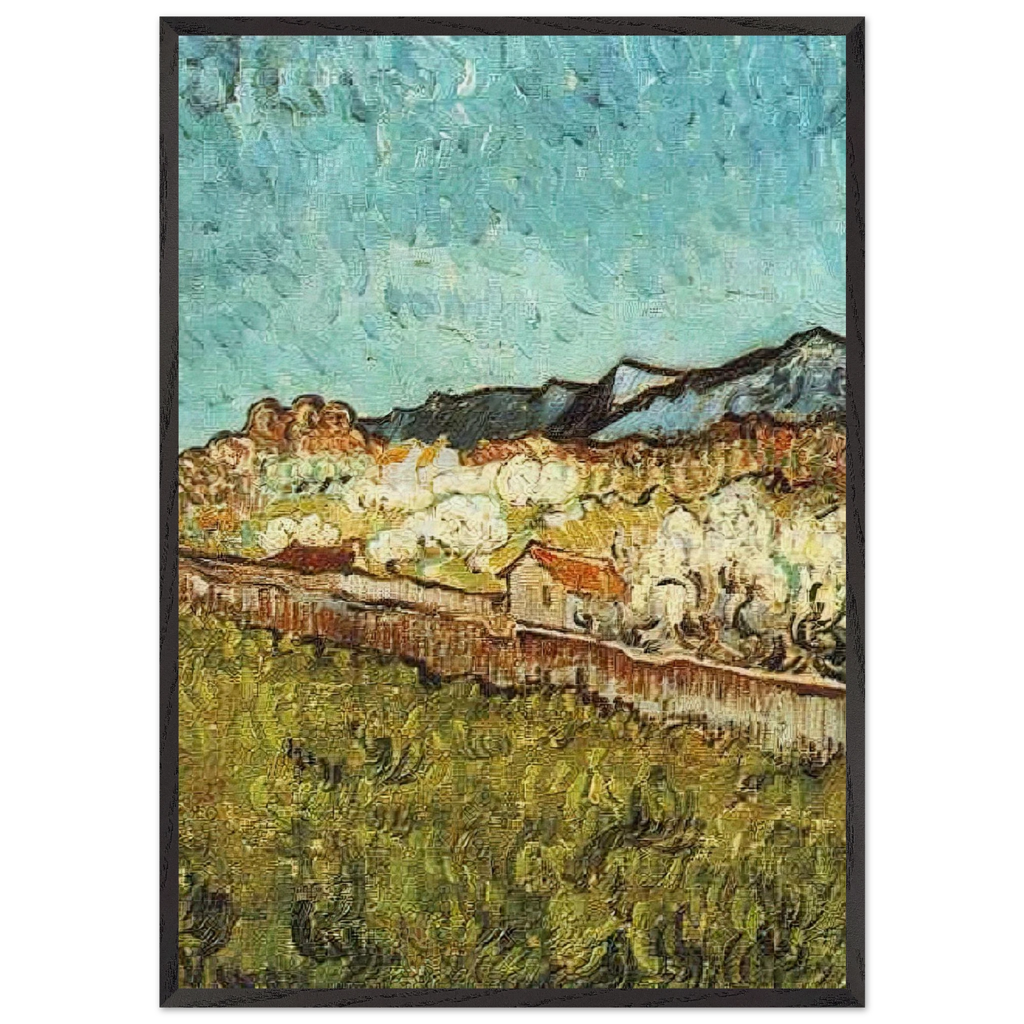 At the Foot of the Mountains - Vincent van Gogh 70x100 cm / 28x40 inches Framed Art Print – Black Wooden Frame