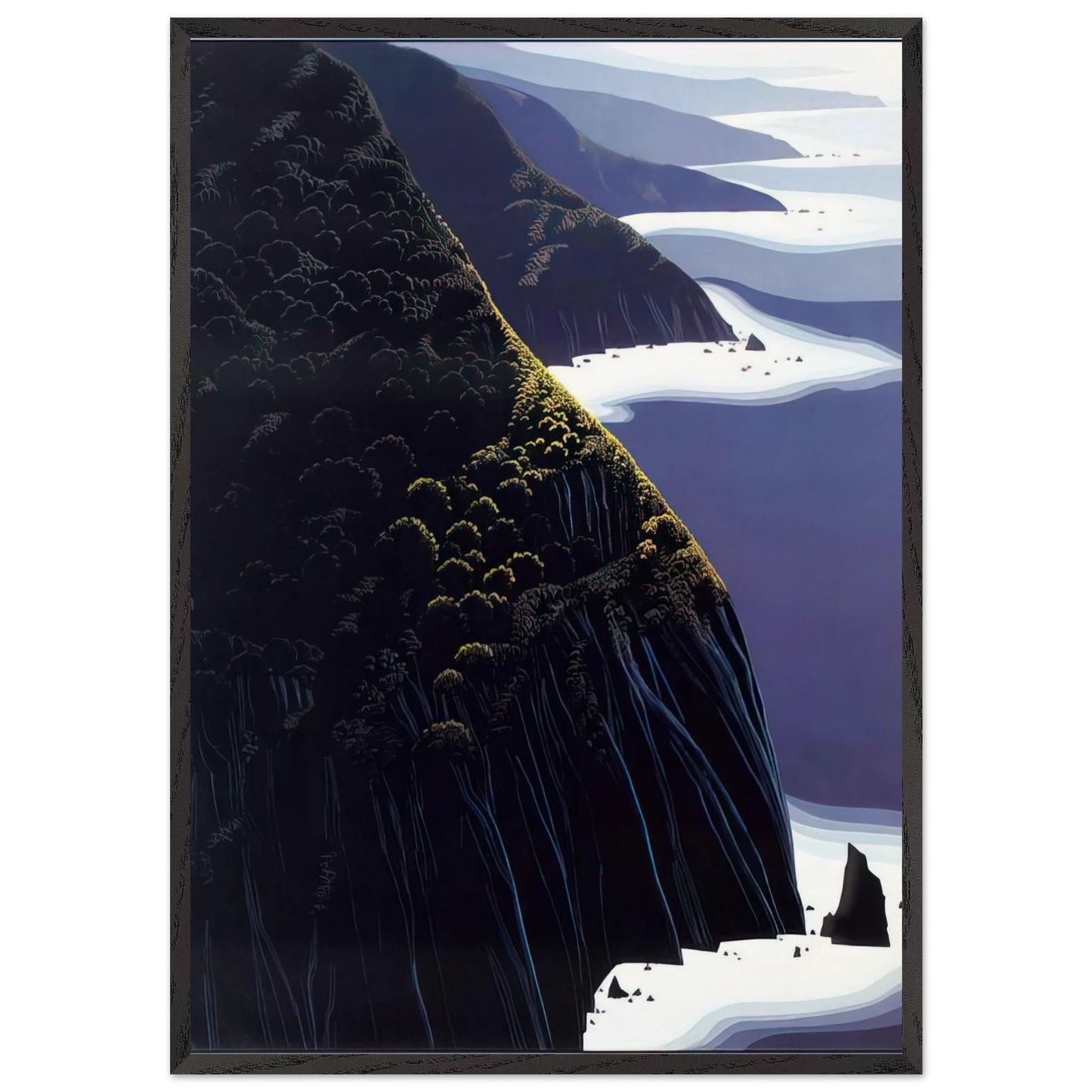 Gray Big Sur - Eyvind Earle 70x100 cm / 28x40 inches Framed Art Print – Black Wooden Frame