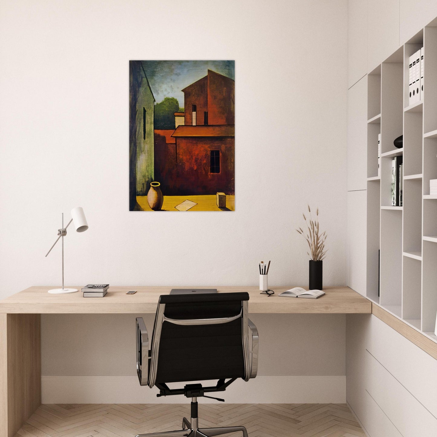 THE RED HOUSE 1927 - Carlo Carra Brushed Aluminum Print - 70x100 cm / 28x40 inches | Carlo Carra Aluminum Print | Carlo Carra Prints