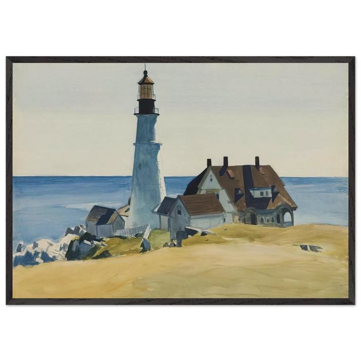 Lighthouse and Buildings Portland Head Cape Elizabeth Maine - Edward Hopper 70x100 cm / 28x40 inches Framed Art Print – Black Wooden Frame