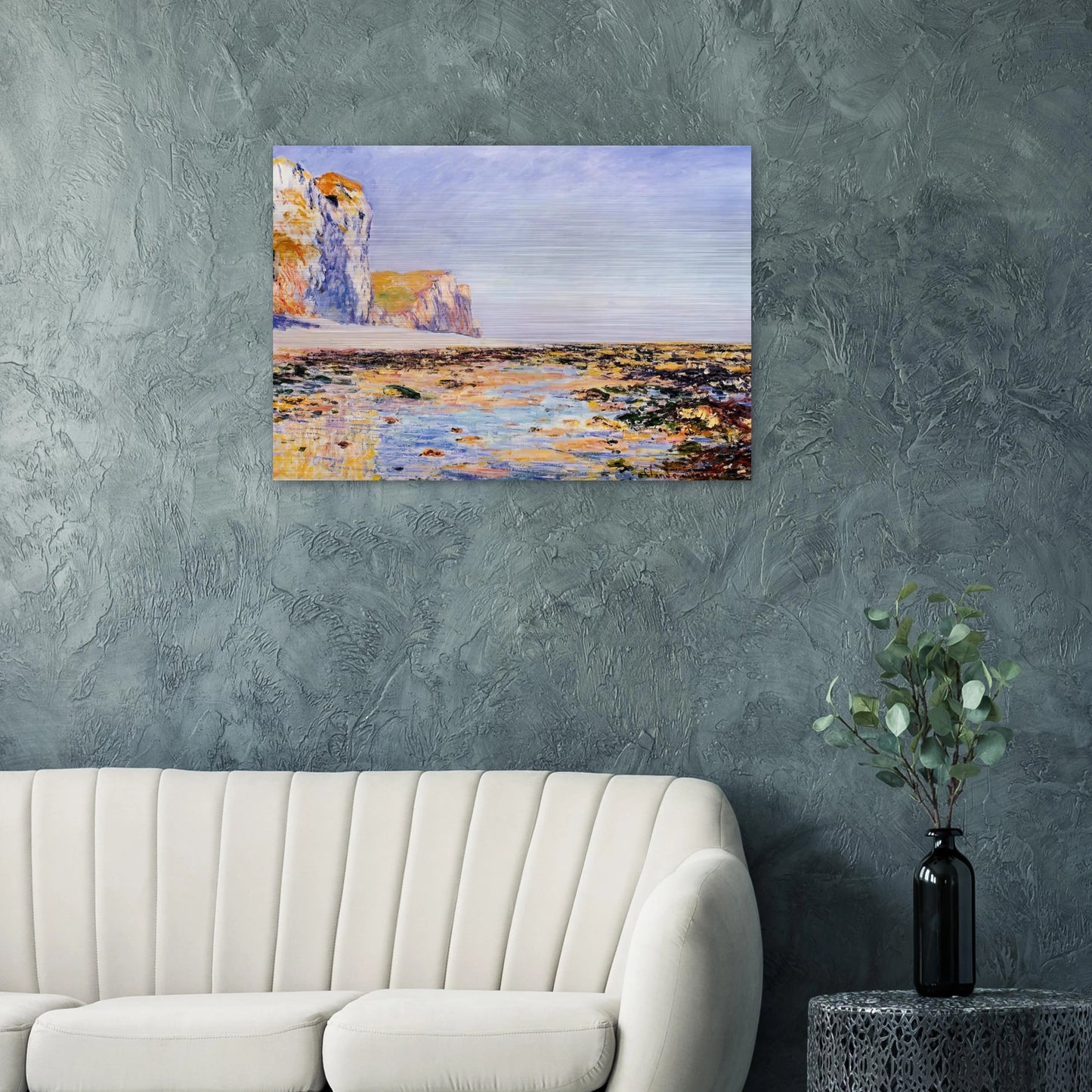 Beach and Cliffs at Pourville, Morning Effect - claude monet Brushed Aluminum Print - 70x100 cm / 28x40 inches | claude monet Aluminum Print | claude monet Prints