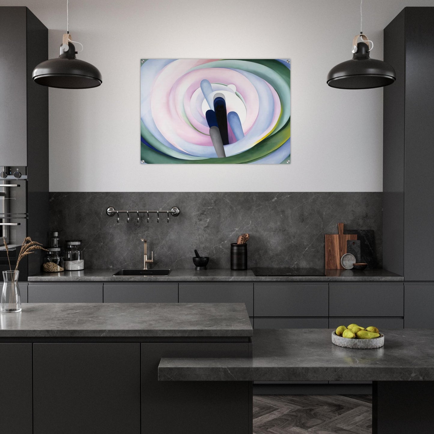 Grey Blue and Black, Pink Circle - Georgia O'Keeffe Acrylic Print - 70x100 cm / 28x40″ inches