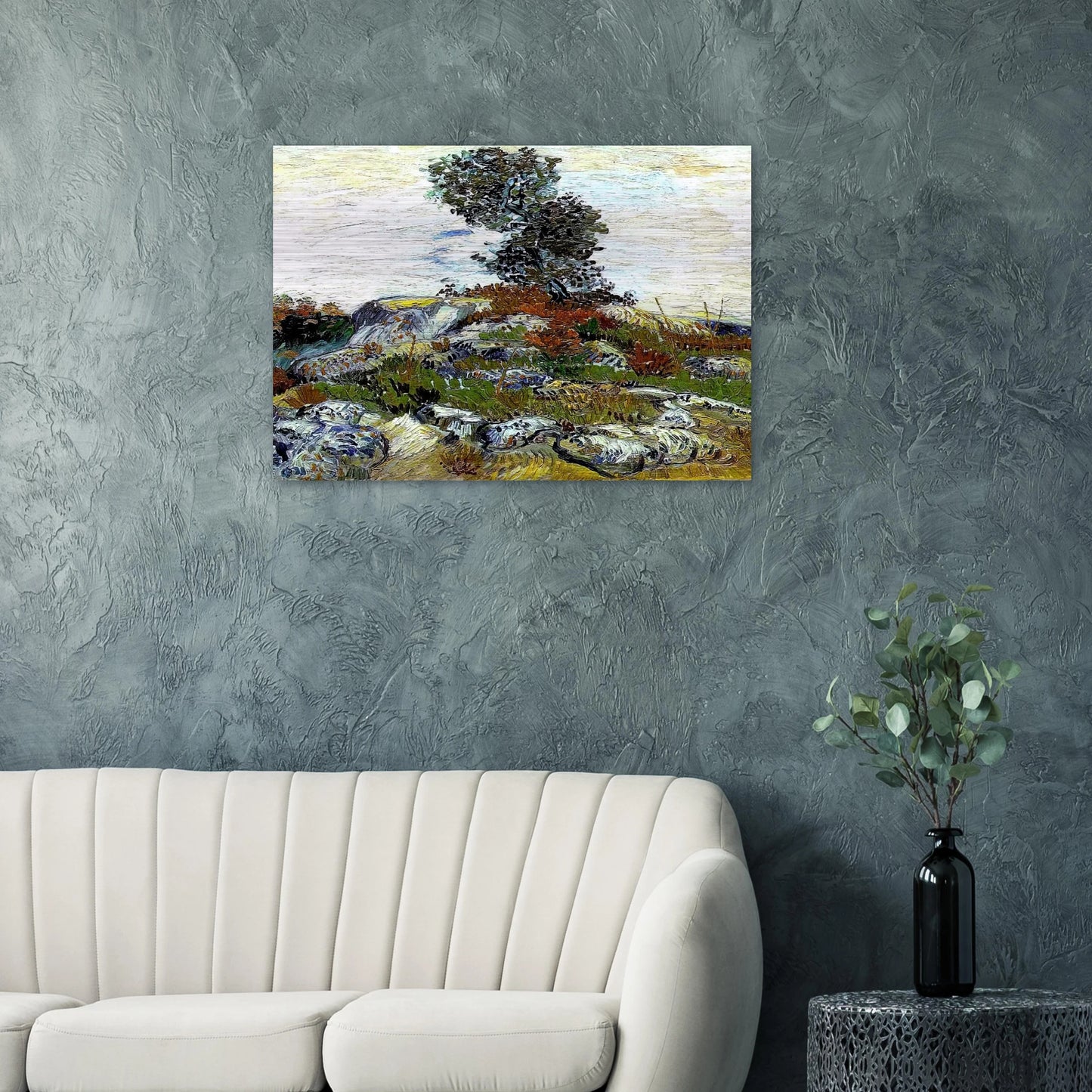 The Rocks with Oak tree - Vincent van Gogh Brushed Aluminum Print - 70x100 cm / 28x40 inches | Vincent van Gogh Aluminum Print | Vincent van Gogh Prints
