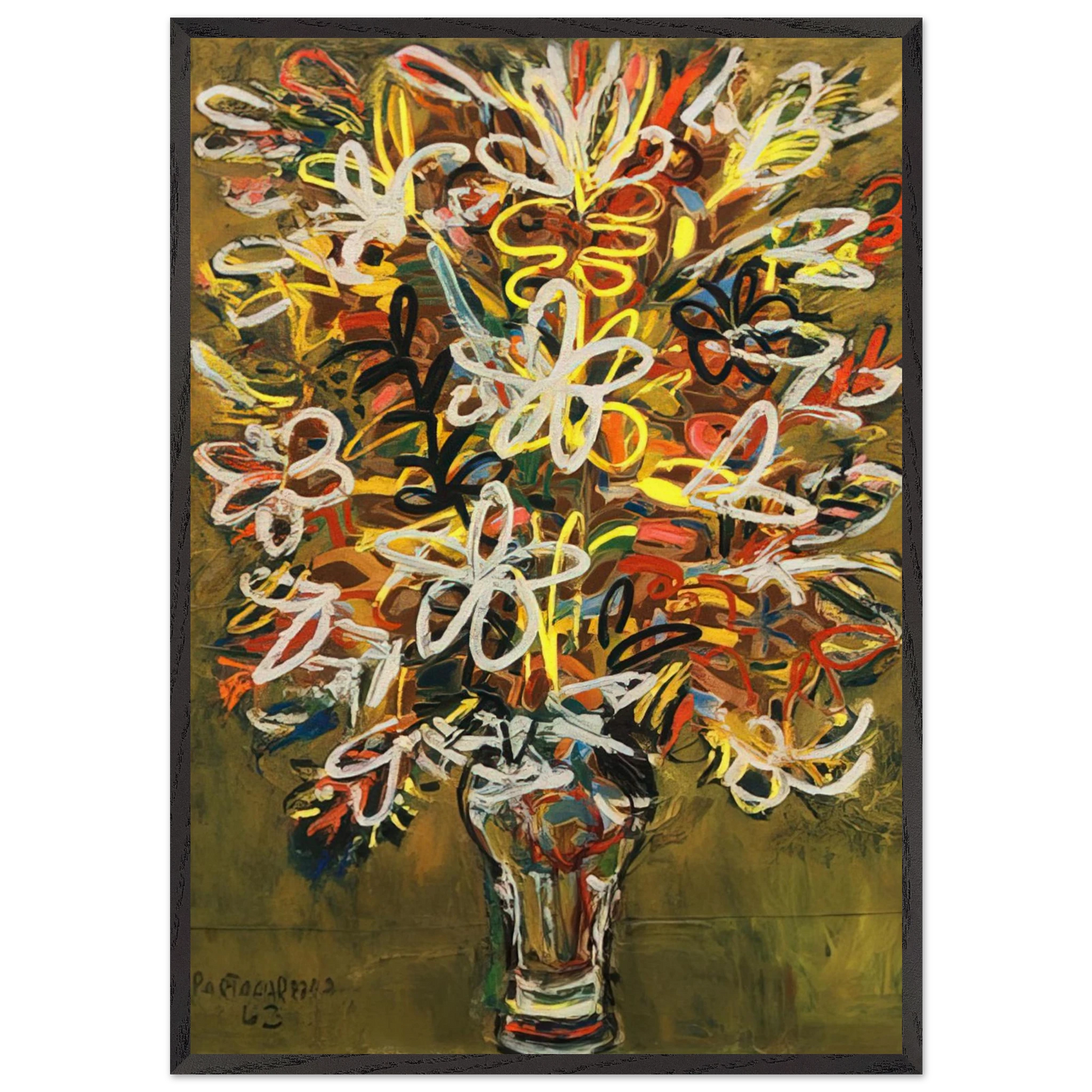 FLOWER VASE 1963 - Rene Portocarrero 70x100 cm / 28x40 inches Framed Art Print – Black Wooden Frame