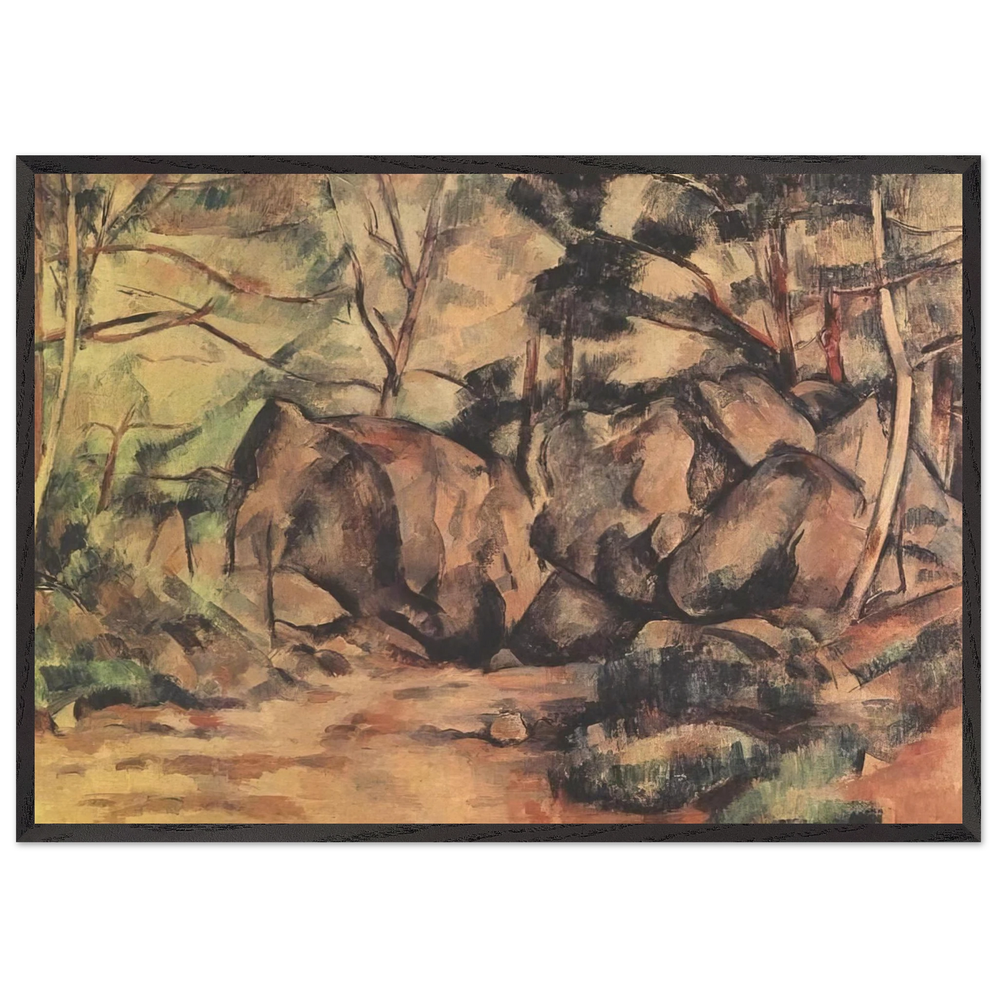 Woodland with Boulders - Paul Cezanne 70x100 cm / 28x40 inches Framed Art Print – Black Wooden Frame