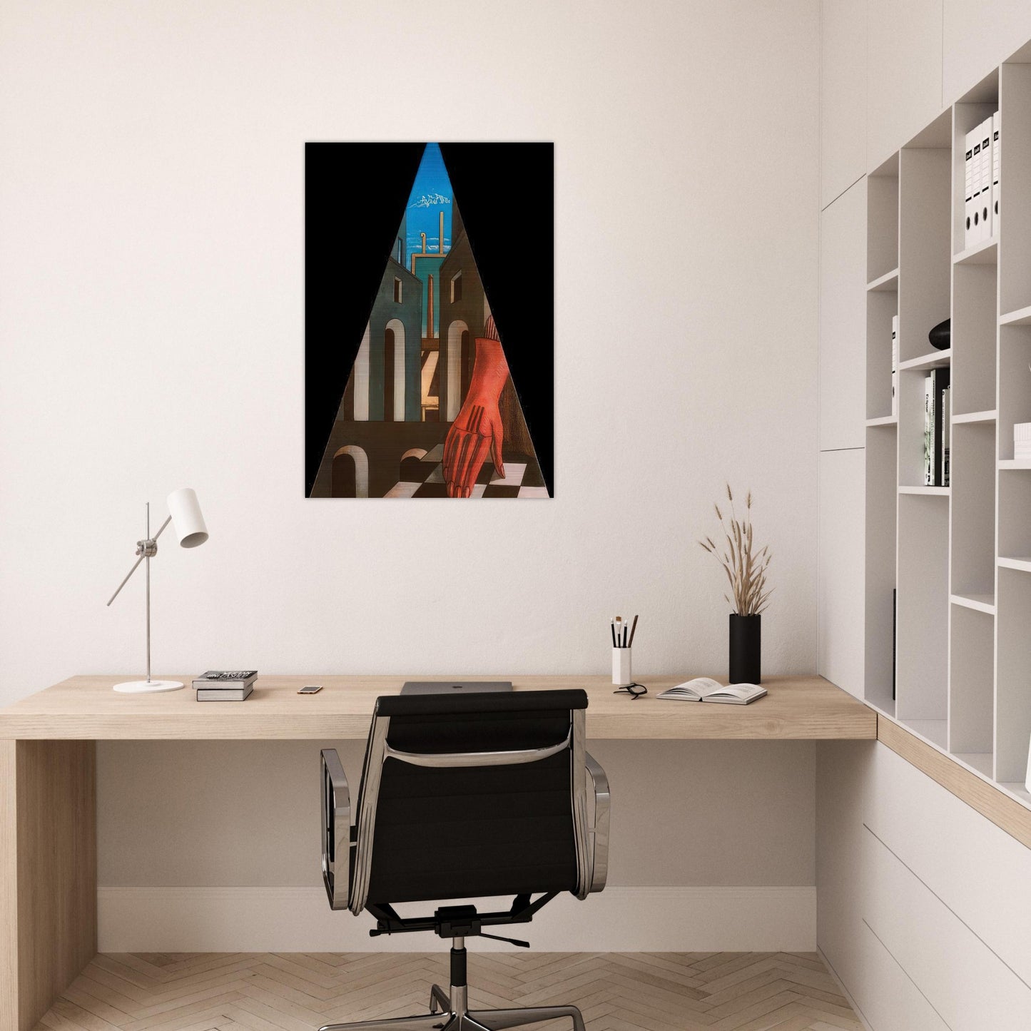 METAPHYSICAL TRIANGLE 1958 - Giorgio de Chirico Brushed Aluminum Print - 70x100 cm / 28x40 inches | Giorgio de Chirico Aluminum Print | Giorgio de Chirico Prints