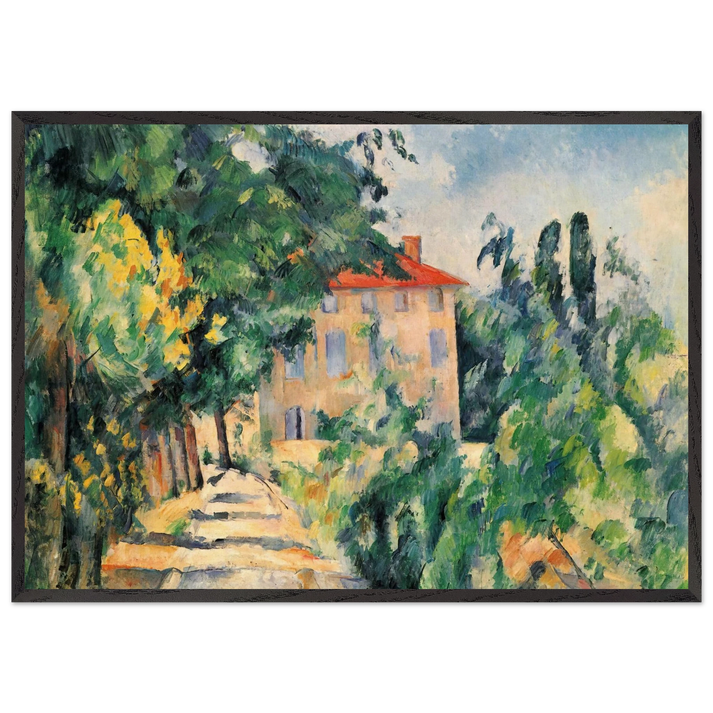 House with Red Roof - Paul Cezanne 70x100 cm / 28x40 inches Framed Art Print – Black Wooden Frame