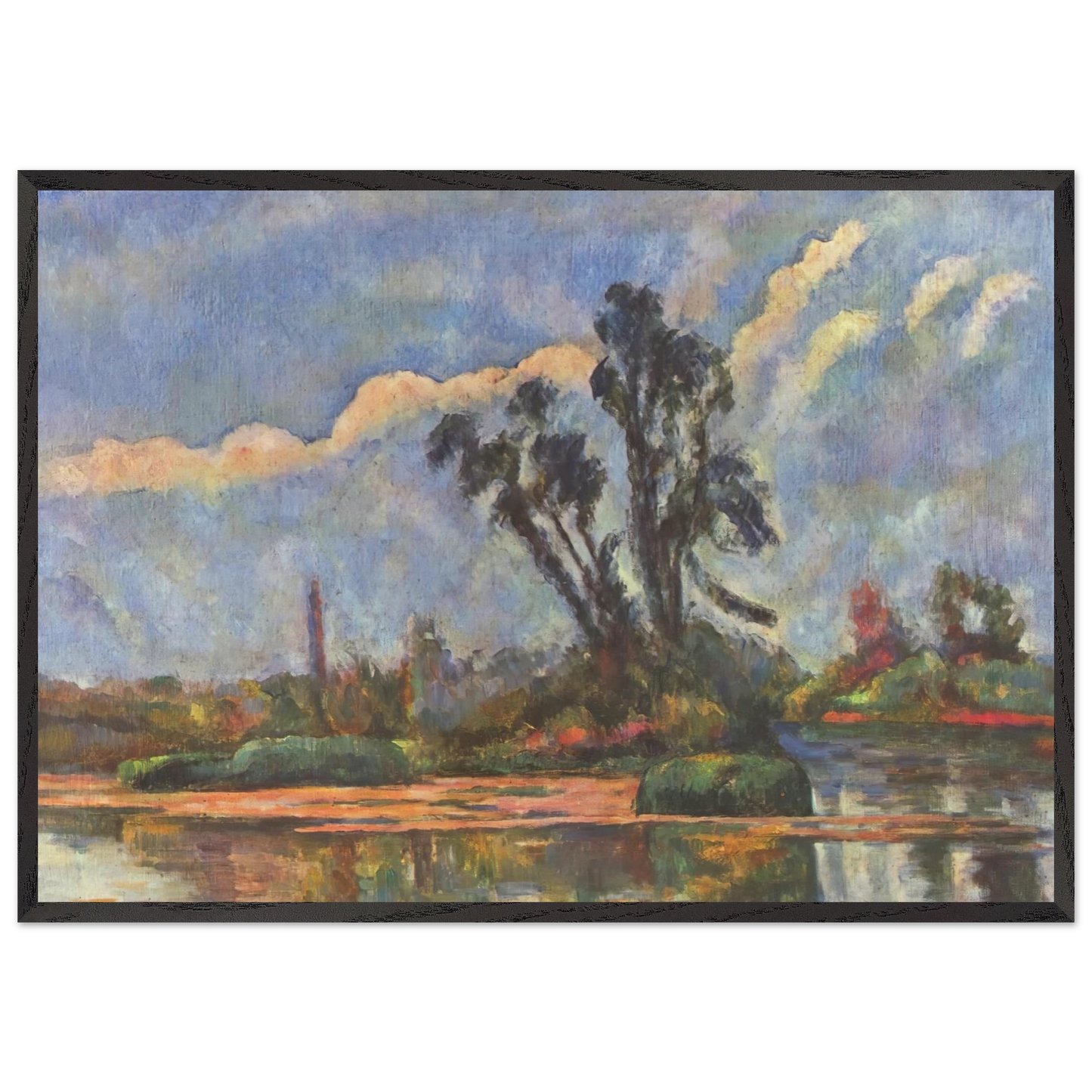 Bank of the Oise - Paul Cezanne 70x100 cm / 28x40 inches Framed Art Print – Black Wooden Frame