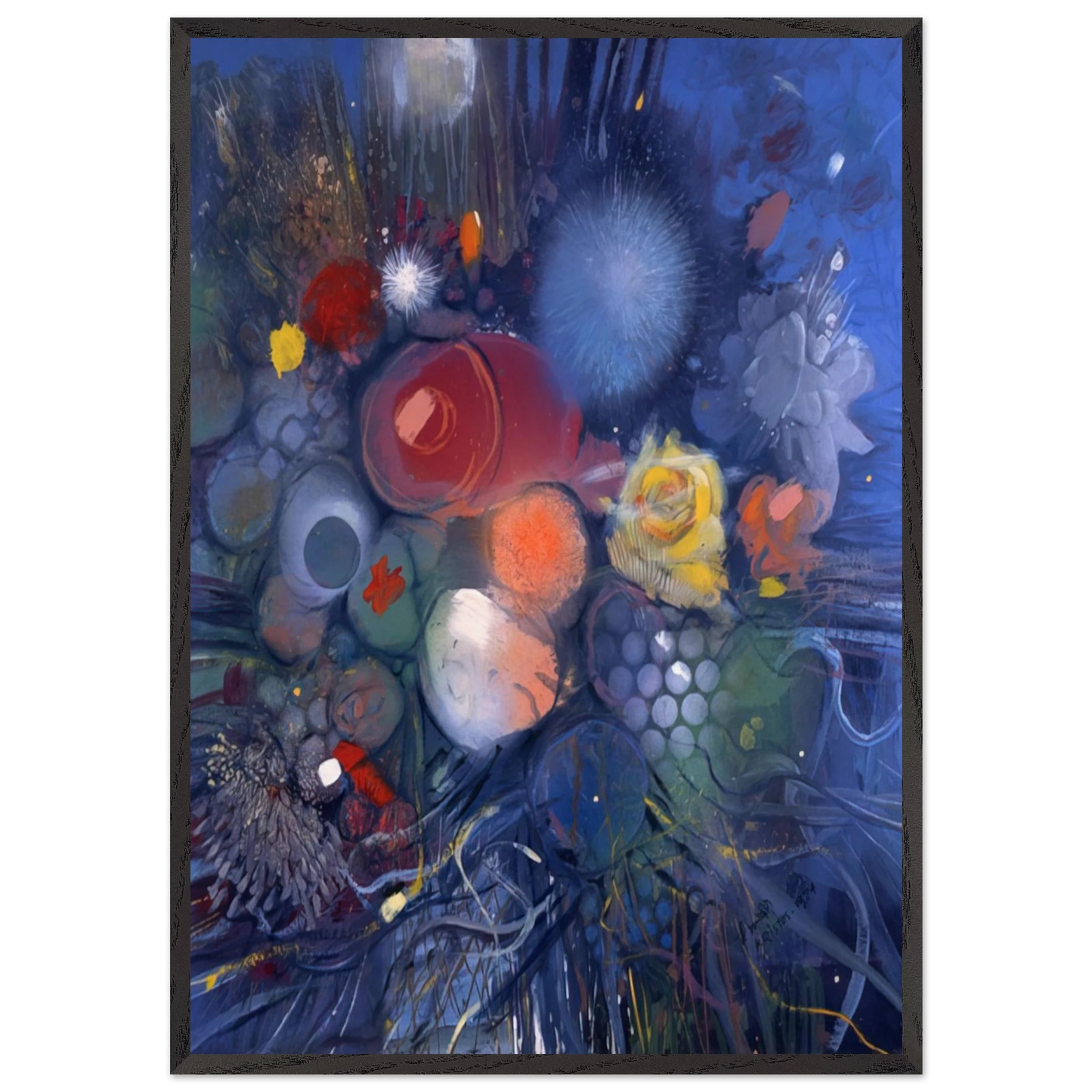 Flowers No 3 - 1974 - Gebre Kristos Desta 70x100 cm / 28x40 inches Framed Art Print – Black Wooden Frame