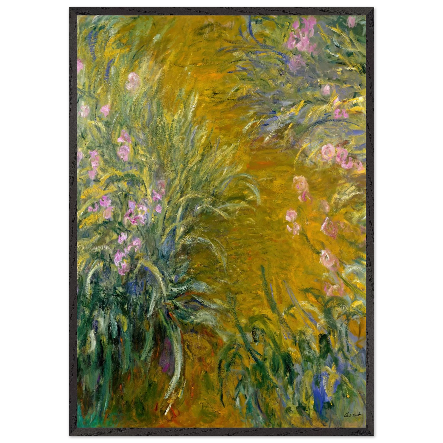 Path through the Irises 01 - claude monet 70x100 cm / 28x40 inches Framed Art Print – Black Wooden Frame