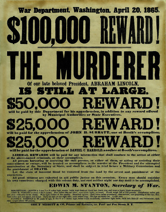 John Wilkes Booth Wanted Poster Art Print | RedKalion