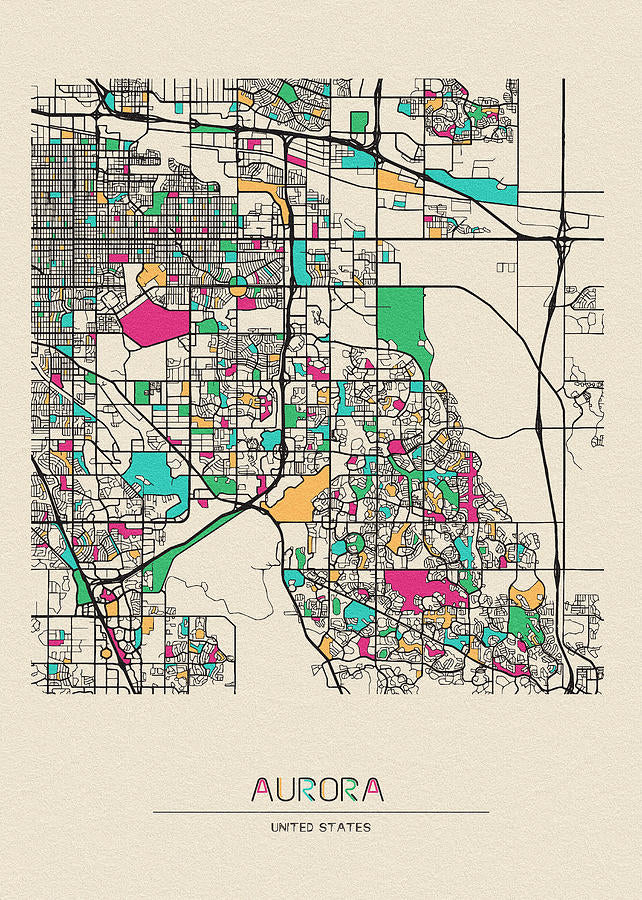 Map of Aurora Colorado Art Print | Premium Cartographic Reproduction | RedKalion
