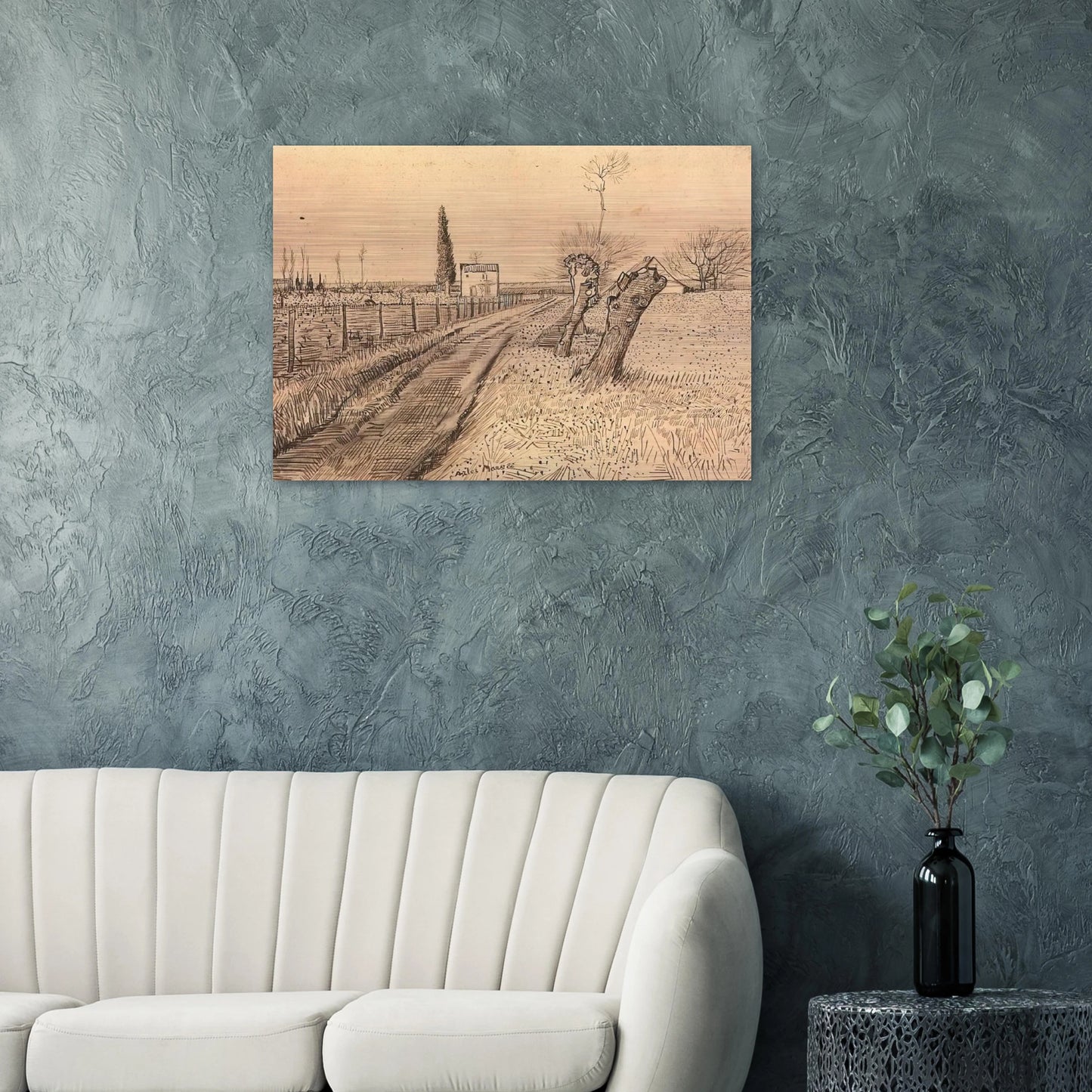 Landscape with Path and Pollard Trees - Vincent van Gogh Brushed Aluminum Print - 70x100 cm / 28x40 inches | Vincent van Gogh Aluminum Print | Vincent van Gogh Prints