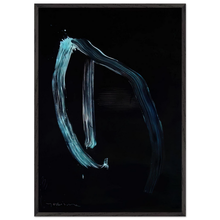 Blue Calligraphic Lines on Dark Blue - 1963 - Jiro Yoshihara 70x100 cm / 28x40 inches Framed Art Print – Black Wooden Frame
