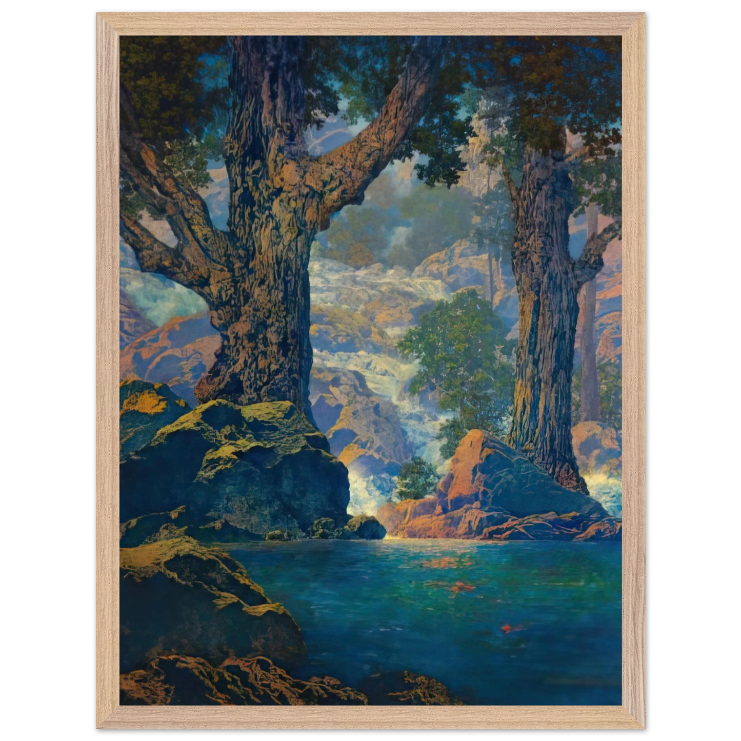 Maxfield Parrish - Cascades Quiet Solitude Wall Art - 60x80 cm / 24x32 inches - Premium Wooden Framed Poster With Fine Art Paper-canvas - White frame