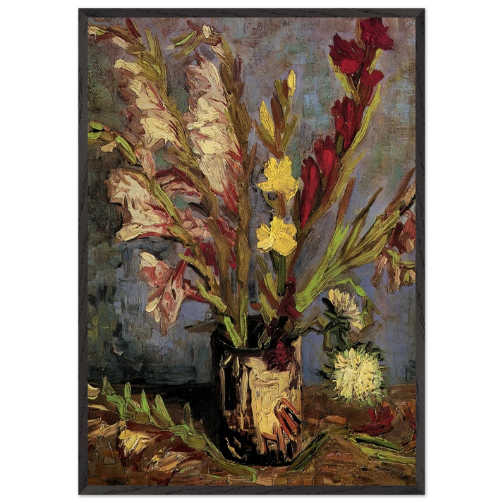 Vase with Gladioli - Vincent van Gogh 70x100 cm / 28x40 inches Framed Art Print – Black Wooden Frame