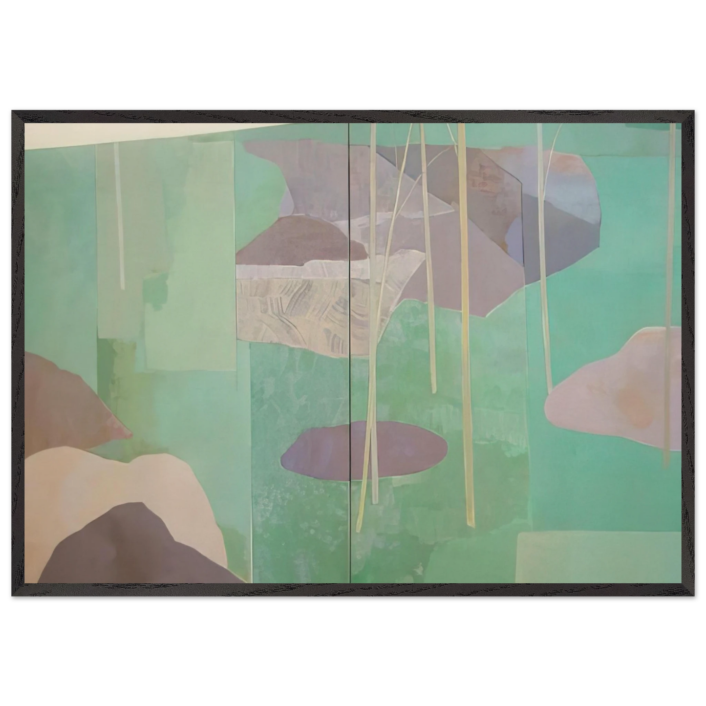 Young Bamboo Diptych - Abstract Expressionism - Kenzo Okada 70x100 cm / 28x40 inches Framed Art Print – Black Wooden Frame
