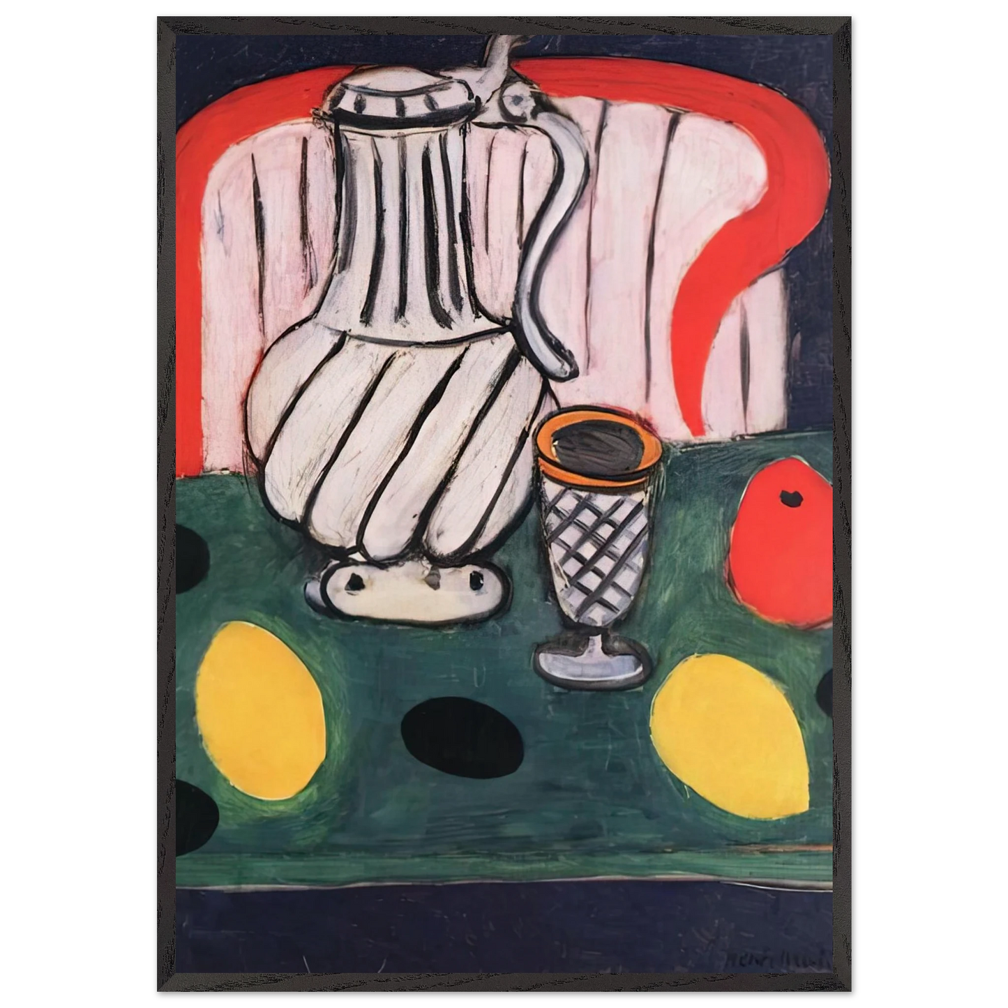 TIN PITCHER LEMON AND ARMCHAIR 1939 - Henri Matisse 70x100 cm / 28x40 inches Framed Art Print – Black Wooden Frame
