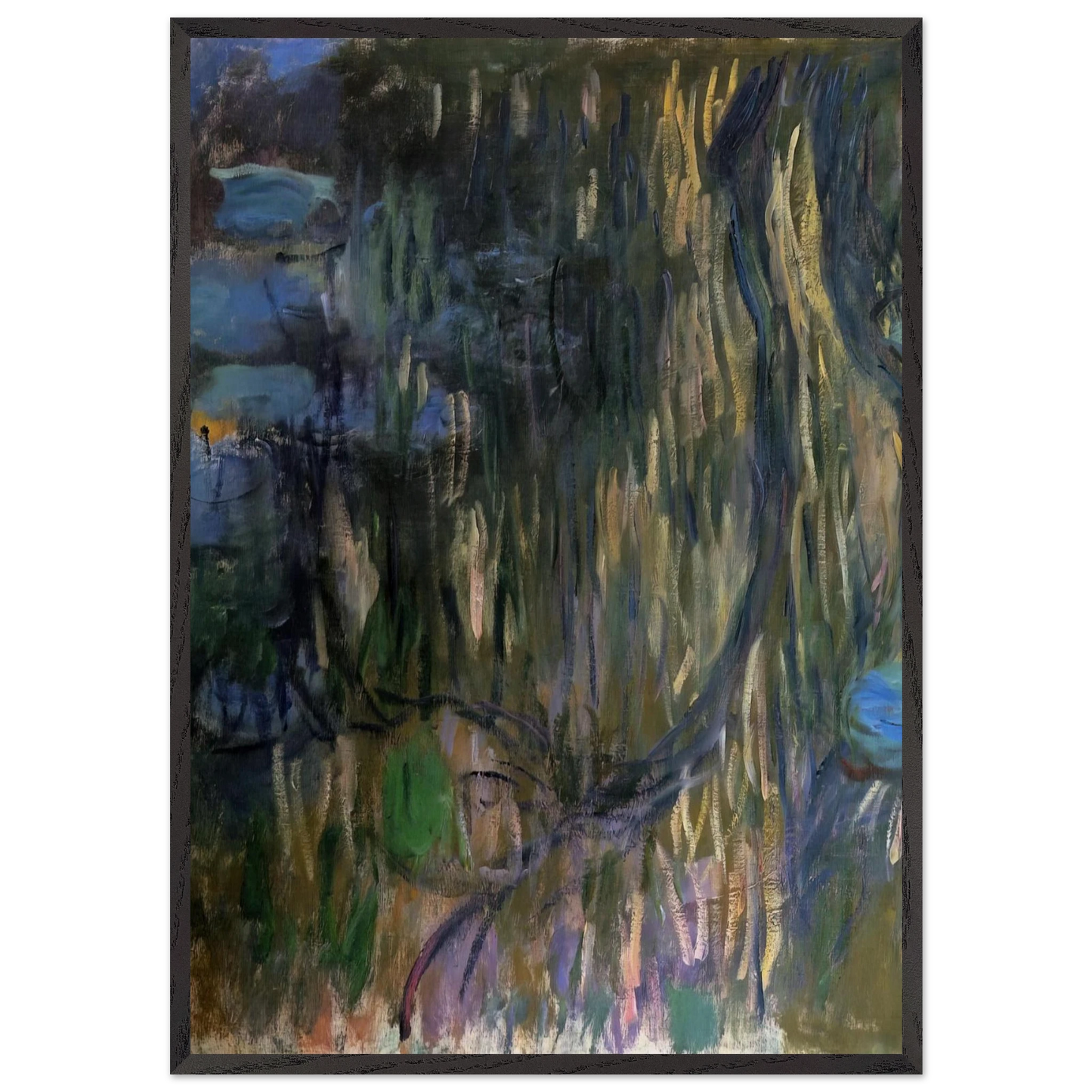 Water Lilies Reflections of Weeping Willows left half - claude monet 70x100 cm / 28x40 inches Framed Art Print – Black Wooden Frame