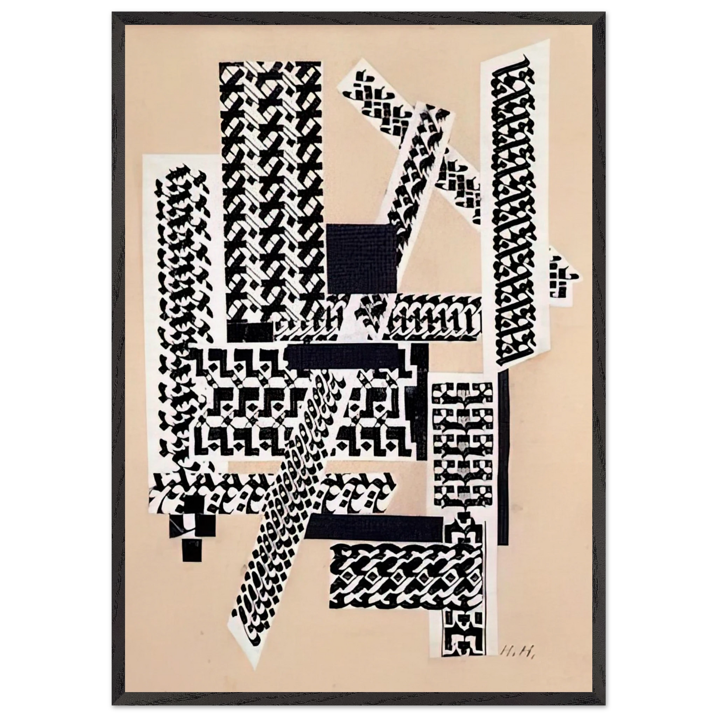 REED PEN COLLAGE 1922 - Hannah Hoch 70x100 cm / 28x40 inches Framed Art Print – Black Wooden Frame