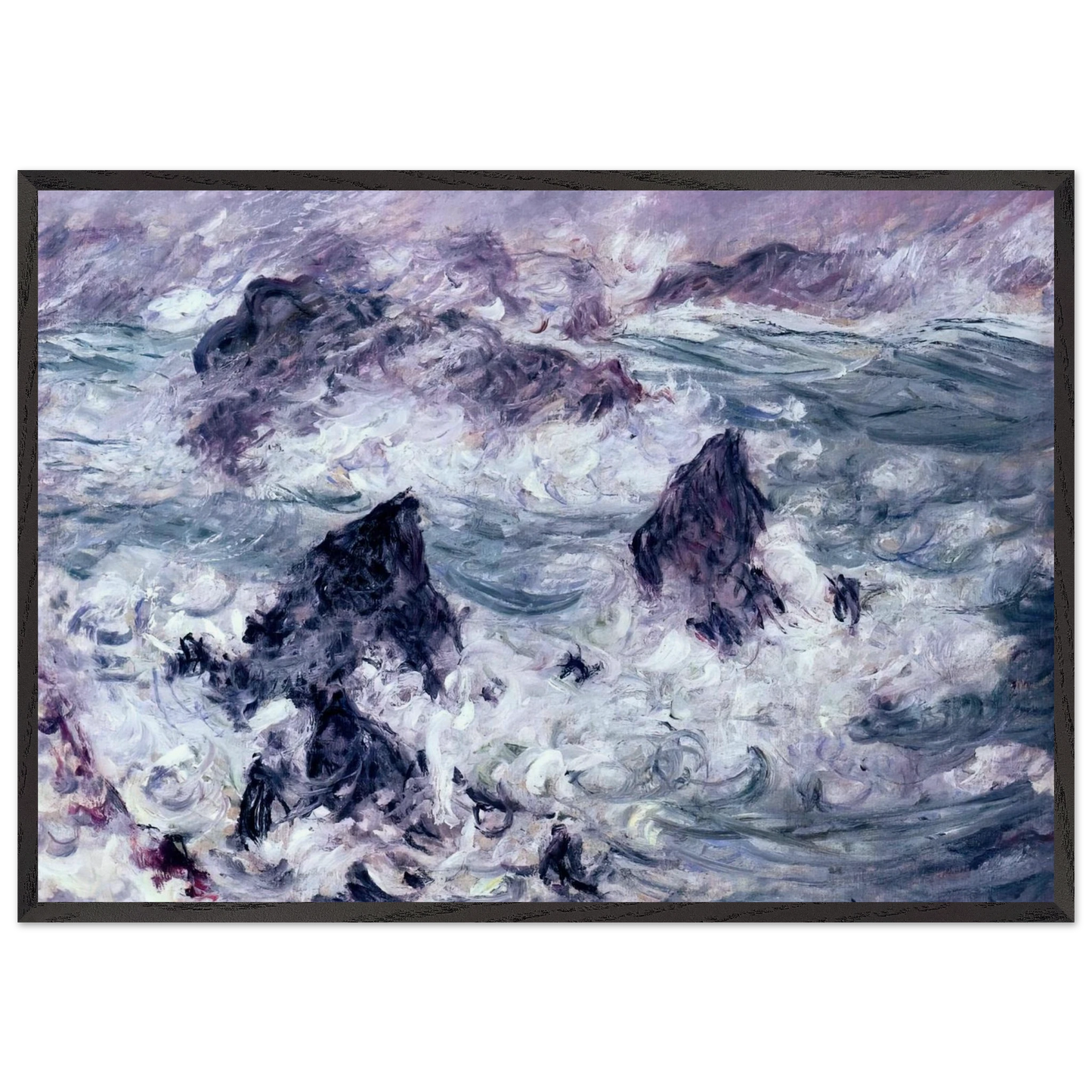 Storm at Belle-Ile - claude monet 70x100 cm / 28x40 inches Framed Art Print – Black Wooden Frame