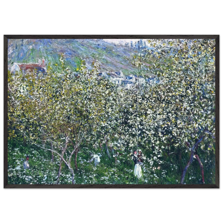 Vetheuil Flowering Plum Trees - claude monet 70x100 cm / 28x40 inches Framed Art Print – Black Wooden Frame