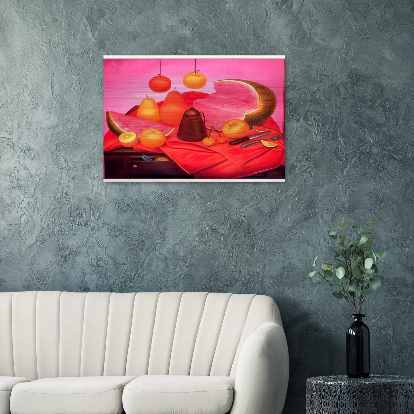STILL LIFE WITH WATERMELON 1 - Fernando Botero Brushed Aluminum Print - 70x100 cm / 28x40 inches | Fernando Botero Aluminum Print | Fernando Botero Prints