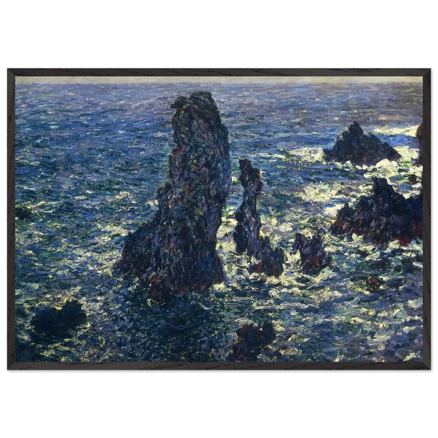 The Pyramids Cliffs at Belle-Ile - claude monet 70x100 cm / 28x40 inches Framed Art Print – Black Wooden Frame