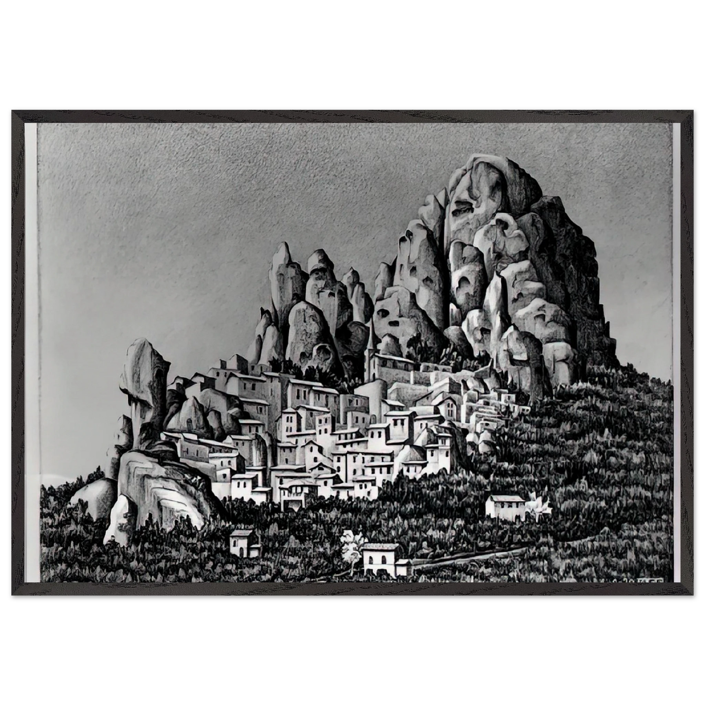 PENTEDATTIO CALABRIA OCTOBER 1930 1930 - MC Escher 70x100 cm / 28x40 inches Framed Art Print – Black Wooden Frame | Maurits Cornelis Escher Prints