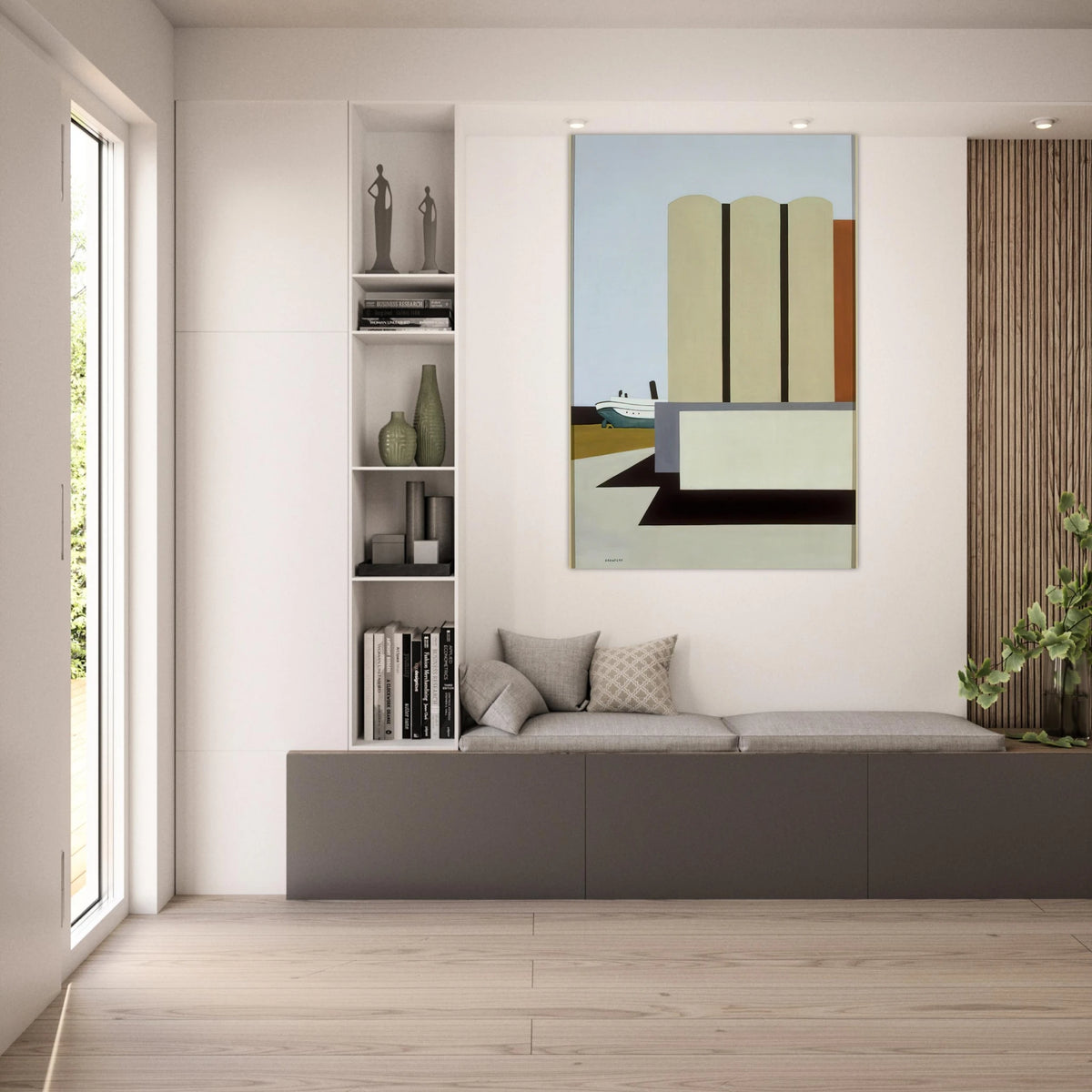 Boat and Grain Elevators No. 2 - 1942 - Ralston Crawford Art Prints - 100x150 cm / 40x60″ inches | Ralston Crawford Poster | Ralston Crawford Prints