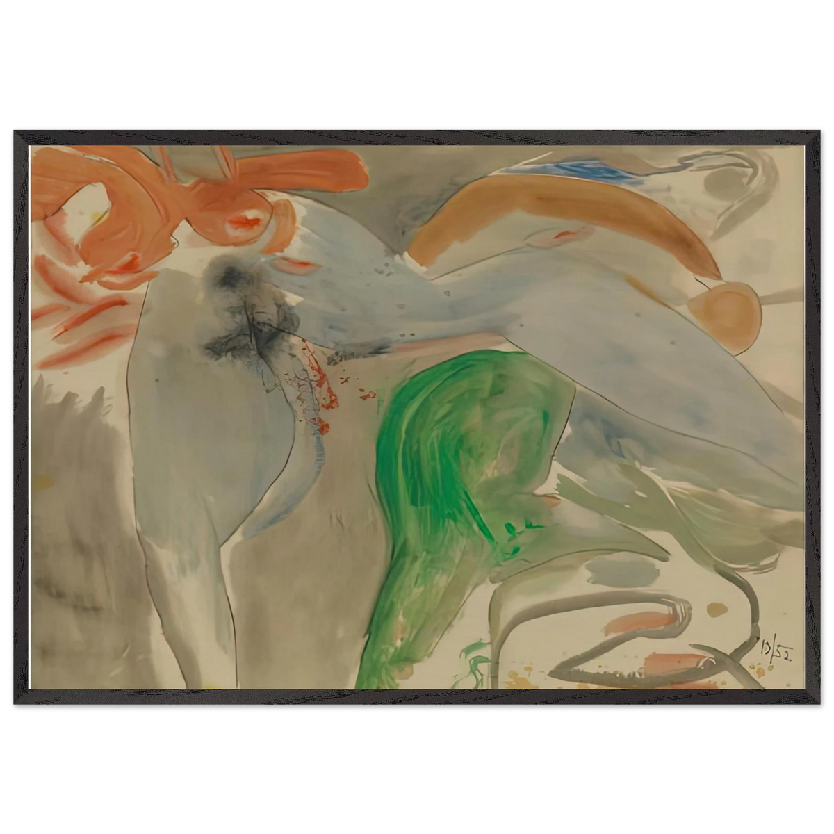 Scene with Nude 1952- - Helen Frankenthaler 70x100 cm / 28x40 inches Framed Art Print – Black Wooden Frame