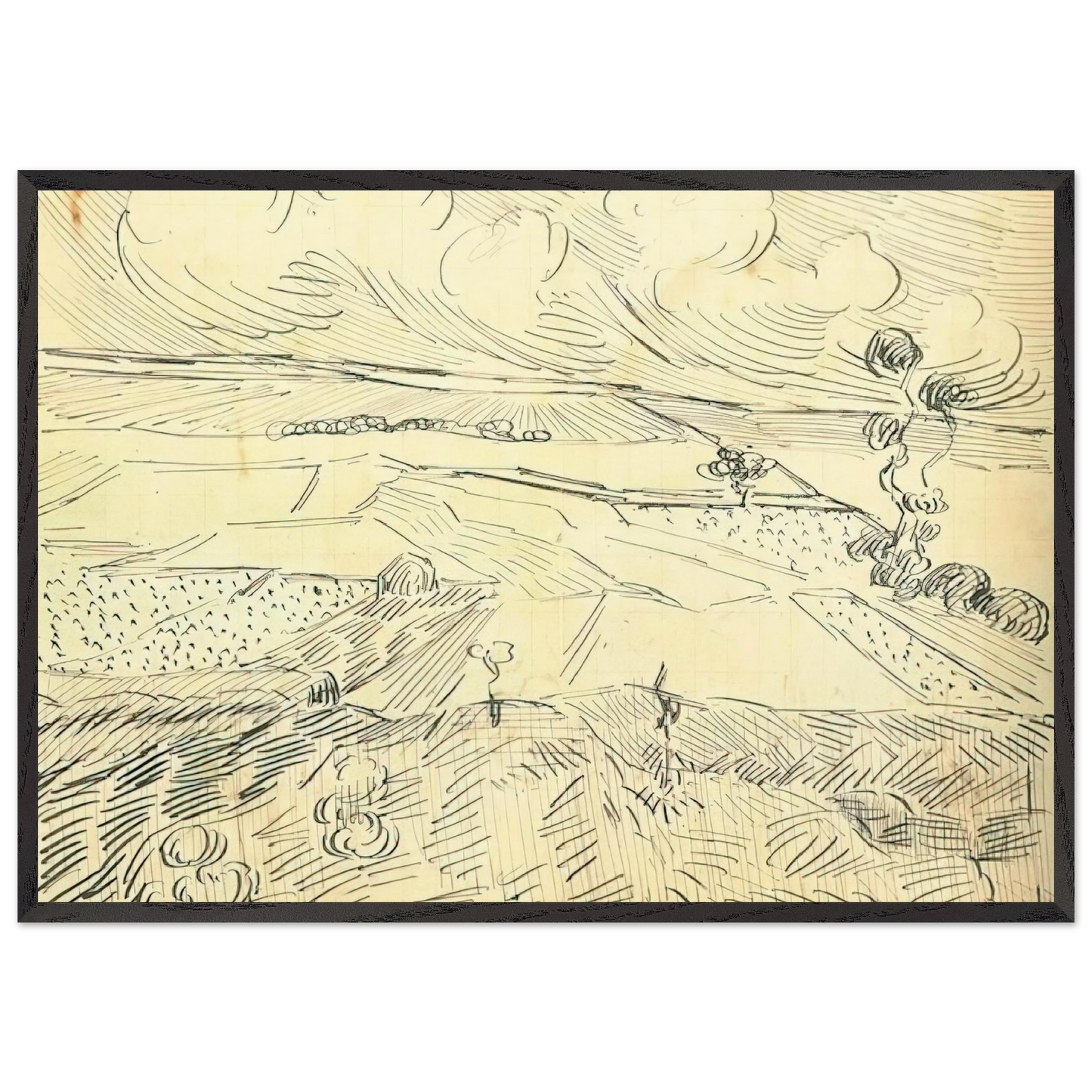 Wheat Fields - Vincent van Gogh 70x100 cm / 28x40 inches Framed Art Print – Black Wooden Frame