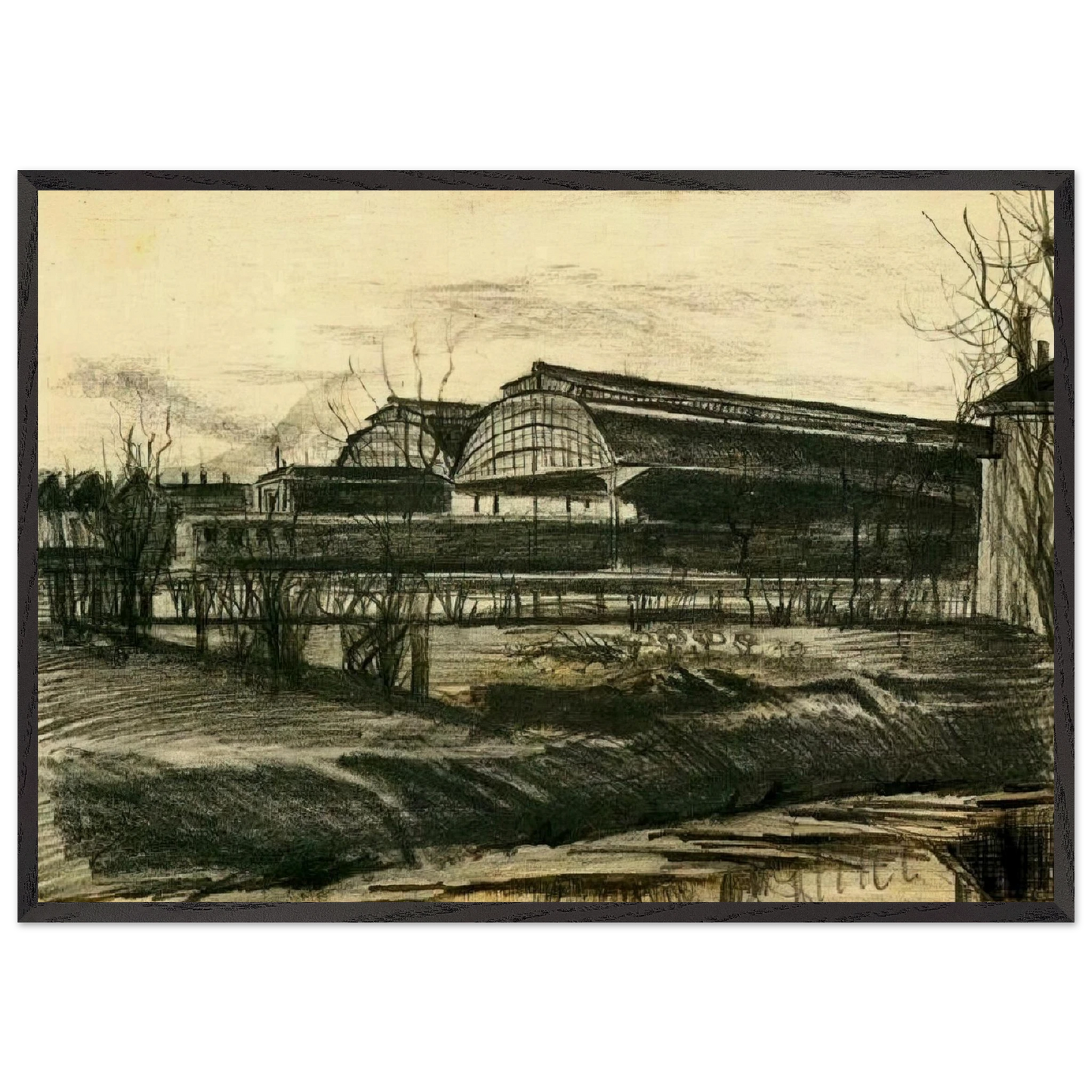 Station in The Hague - Vincent van Gogh 70x100 cm / 28x40 inches Framed Art Print – Black Wooden Frame