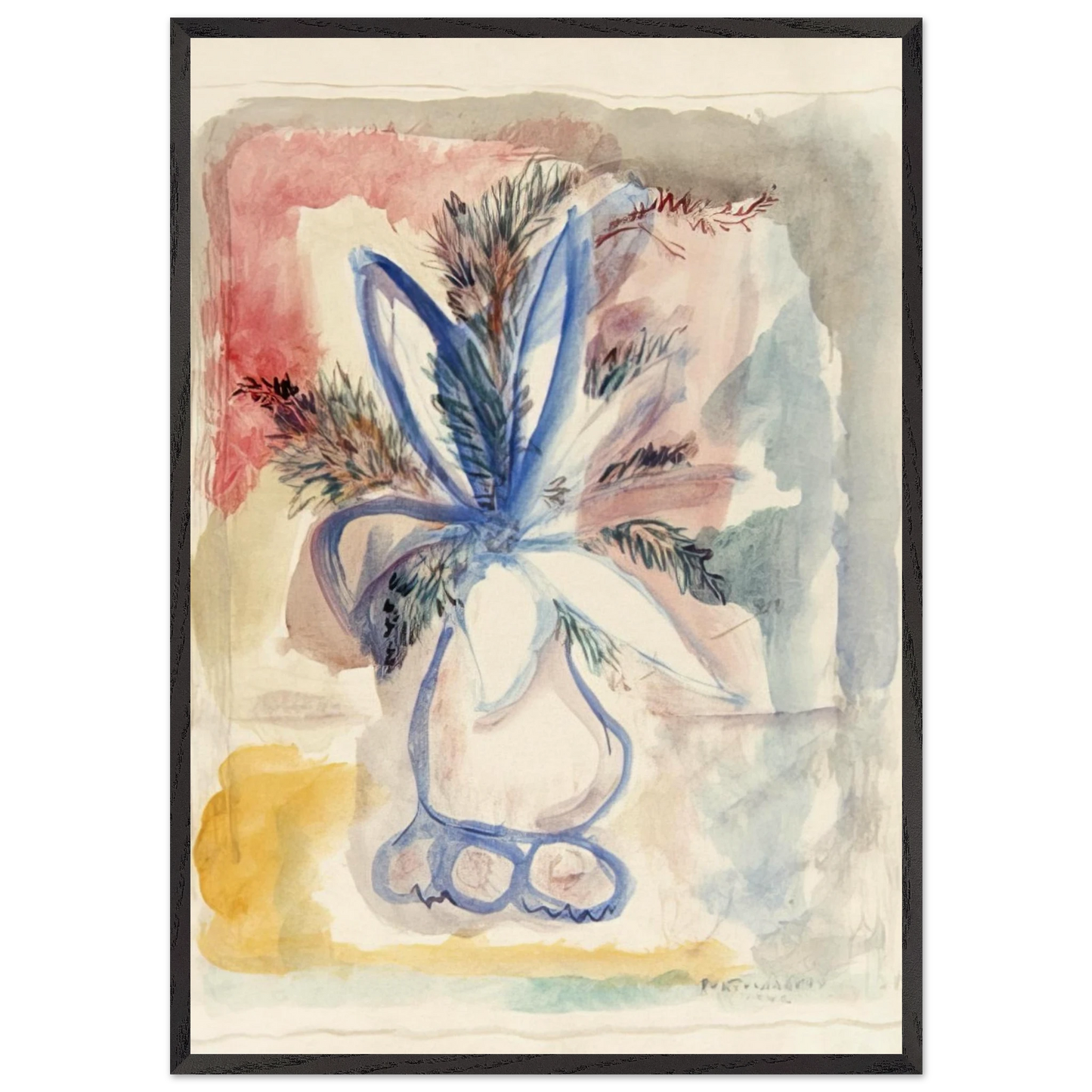 FLOWER VASE 1942 - Rene Portocarrero 70x100 cm / 28x40 inches Framed Art Print – Black Wooden Frame