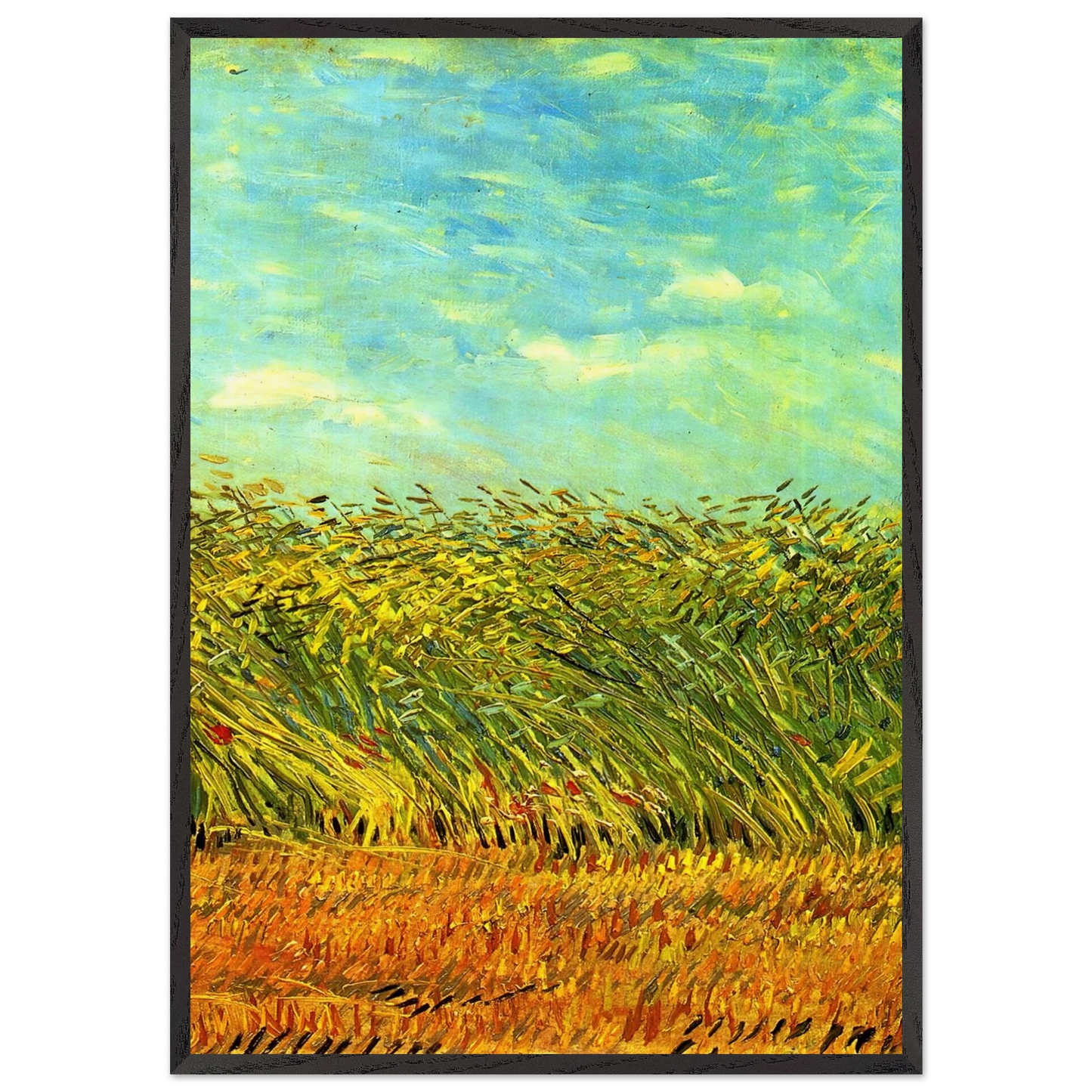 Wheat Field with a Lark - Vincent van Gogh 70x100 cm / 28x40 inches Framed Art Print – Black Wooden Frame