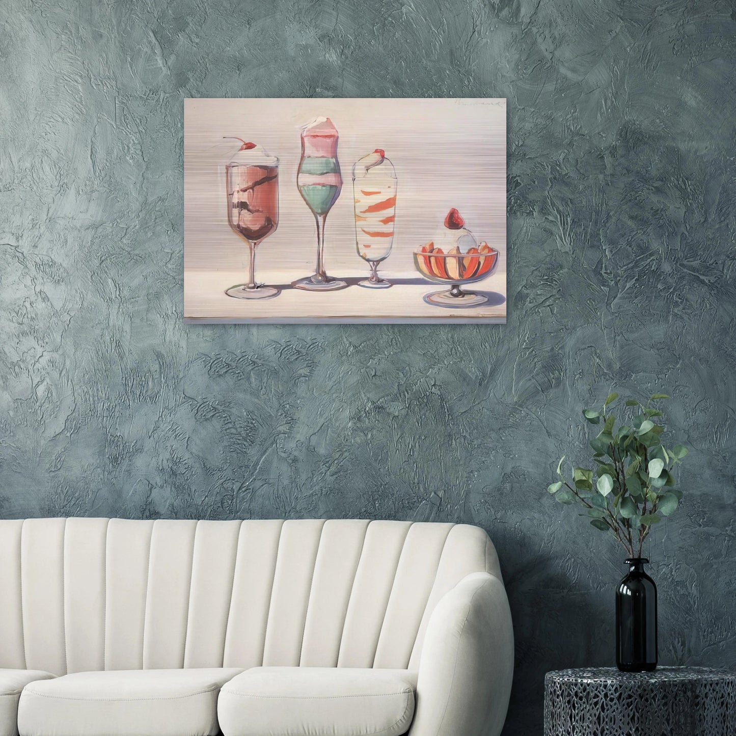 Four Sundaes - Pop Art - Wayne Thiebaud Brushed Aluminum Print - 70x100 cm / 28x40 inches | Wayne Thiebaud Aluminum Print | Wayne Thiebaud Prints