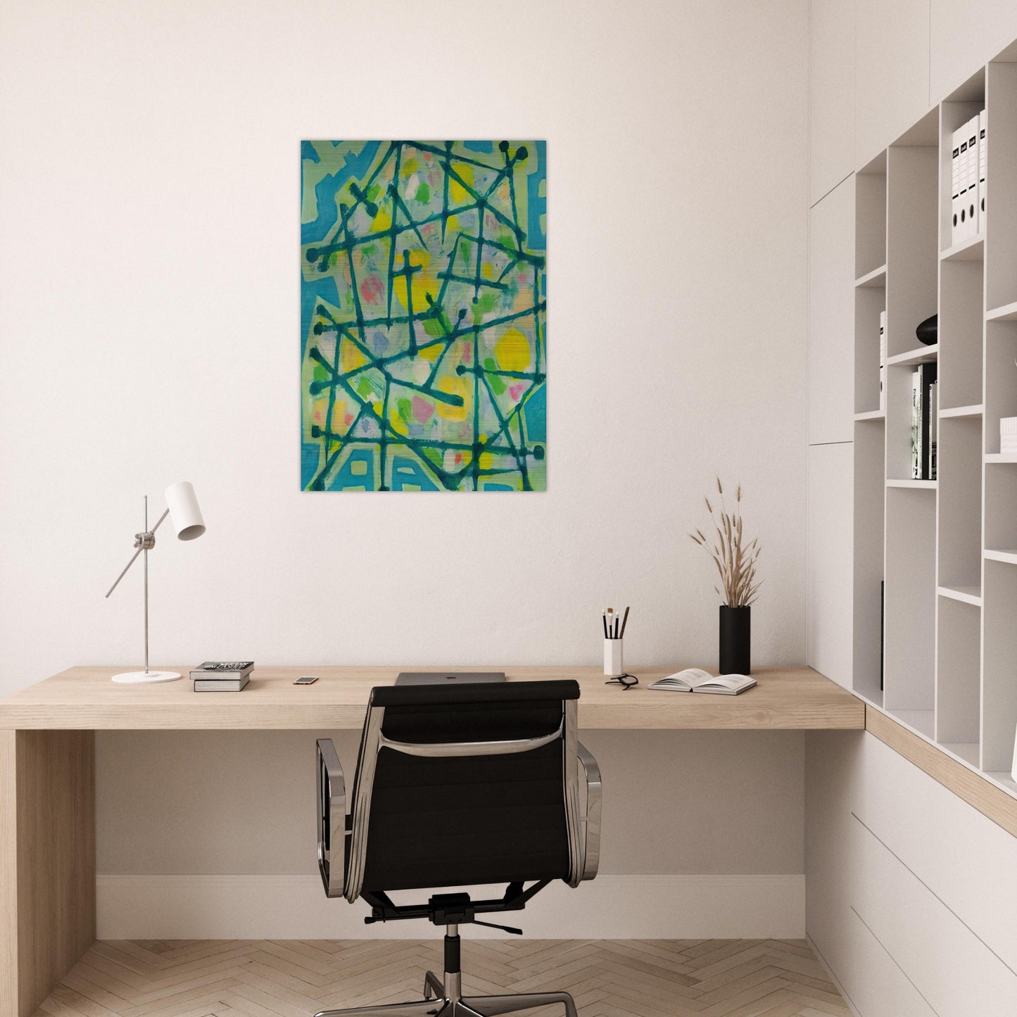 Blue-Green Lines on Aqua Background - 1953 - Alfred Manessier Brushed Aluminum Print - 70x100 cm / 28x40 inches | Alfred Manessier Aluminum Print | Alfred Manessier Prints