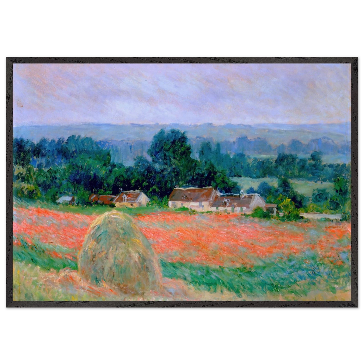 Haystack at Giverny - claude monet 70x100 cm / 28x40 inches Framed Art Print – Black Wooden Frame