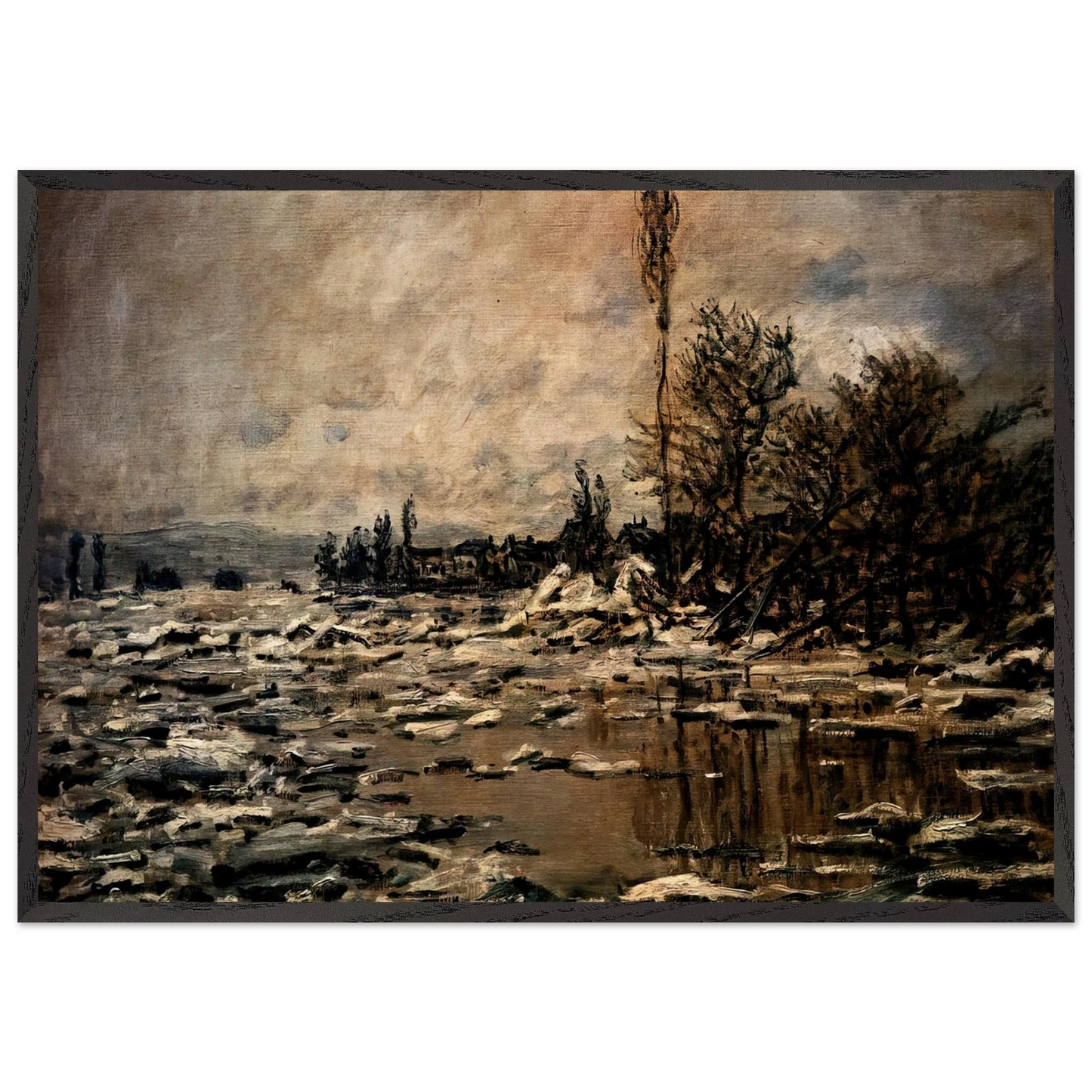 The Break-up of the Ice - claude monet 70x100 cm / 28x40 inches Framed Art Print – Black Wooden Frame