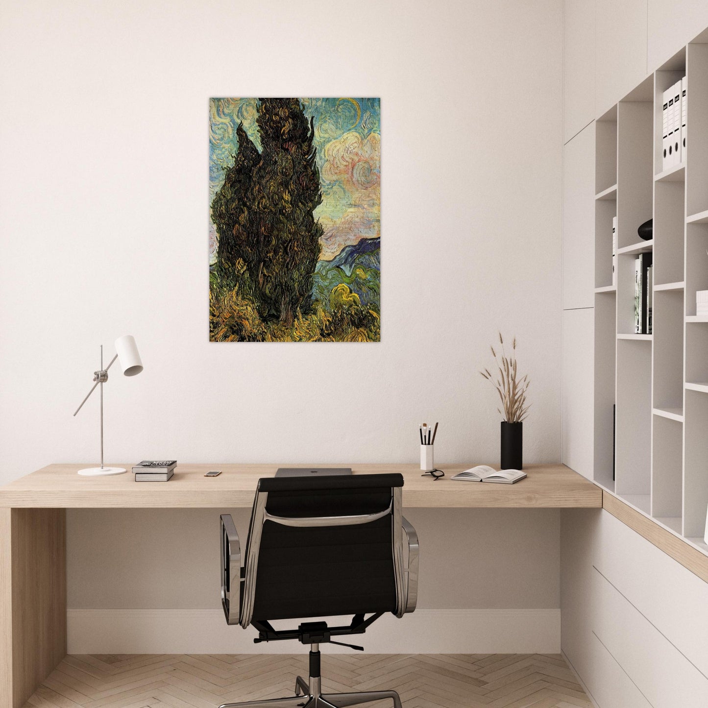 Two Cypresses - Vincent van Gogh Brushed Aluminum Print - 70x100 cm / 28x40 inches | Vincent van Gogh Aluminum Print | Vincent van Gogh Prints