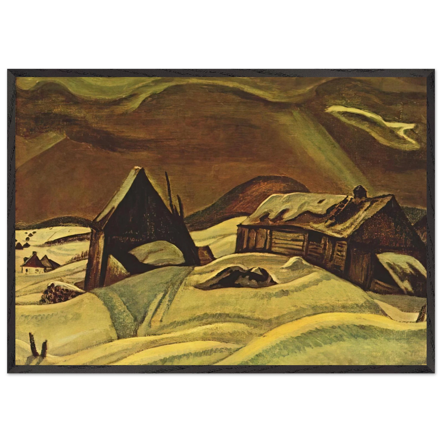 Grey Day Laurentians - 1928 - AY Jackson 70x100 cm / 28x40 inches Framed Art Print – Black Wooden Frame